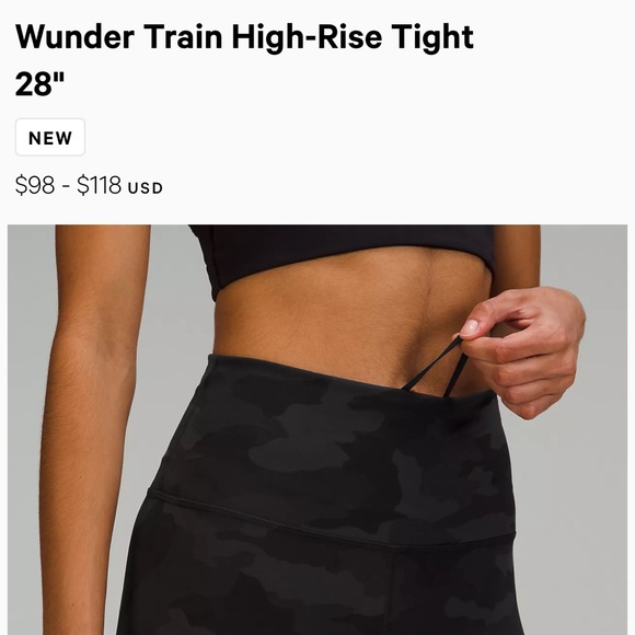 Lululemon Wunder Train grey/black camo leggings with draw string - size 6 - Picture 4 of 5